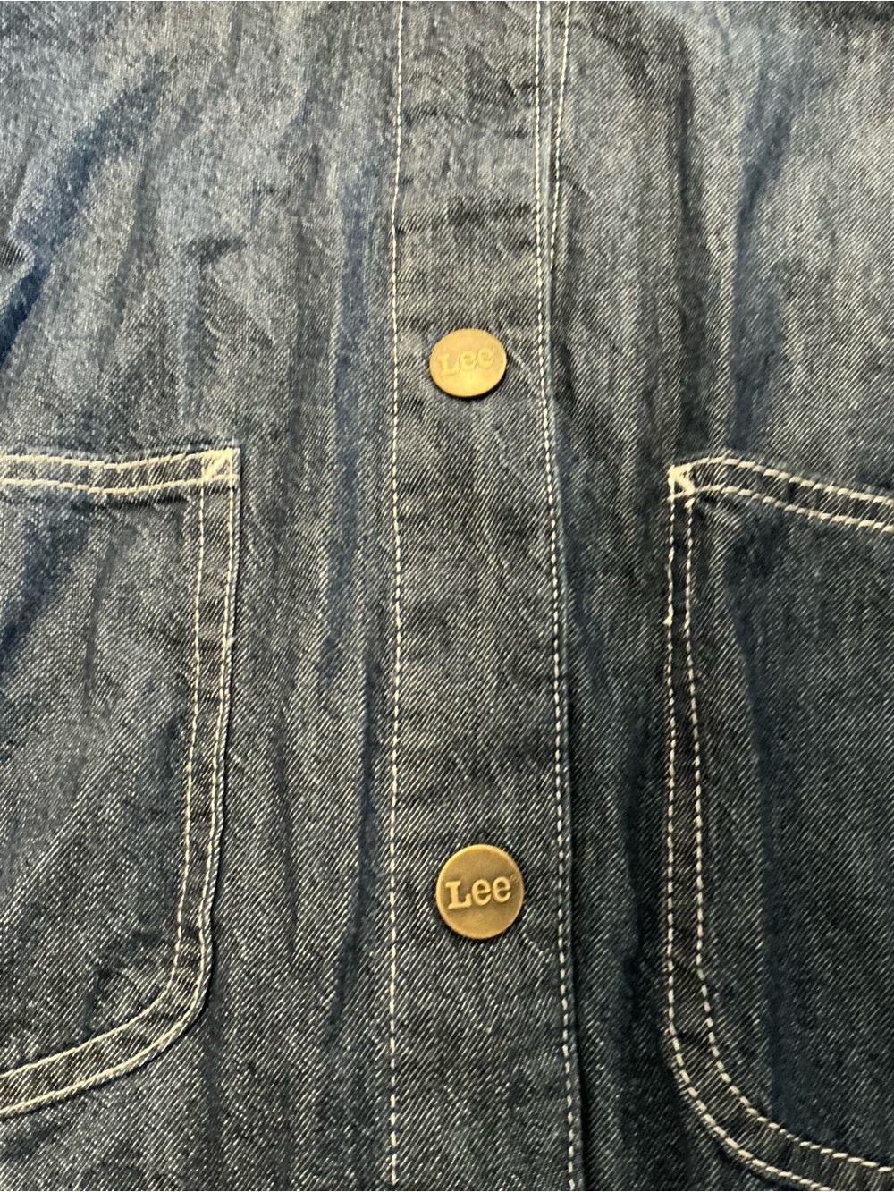 Lee Workwear Cropped Denim Chore Shirt Jacket Medium Dark Utility Button Front - Picture 5 of 8